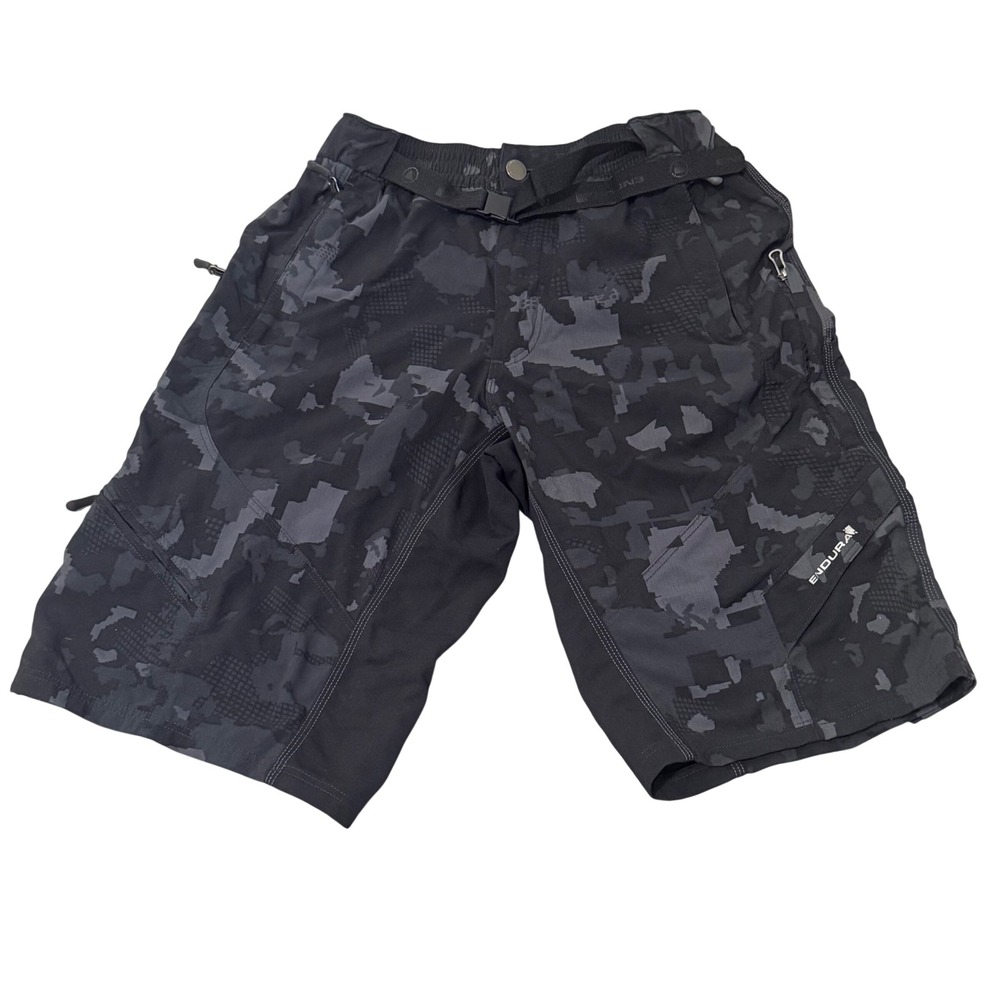 Endura Hummvee Mountain Bike Shorts Mens Large Black Camo E8025 MTB Cycling